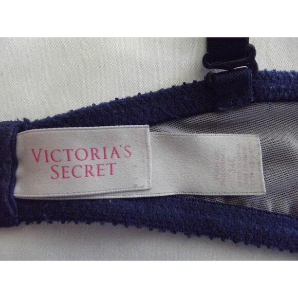 Victoria's Secret 34C Blue Lace Rhinestone Push Up Lace Bra padded crisscross - Picture 9 of 10